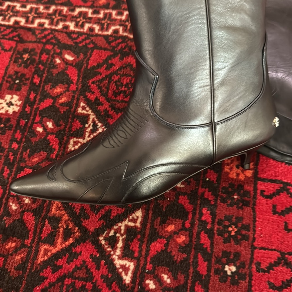Anine Bing Black Leather Knee-High Heeled Boots - Picture 4 of 5